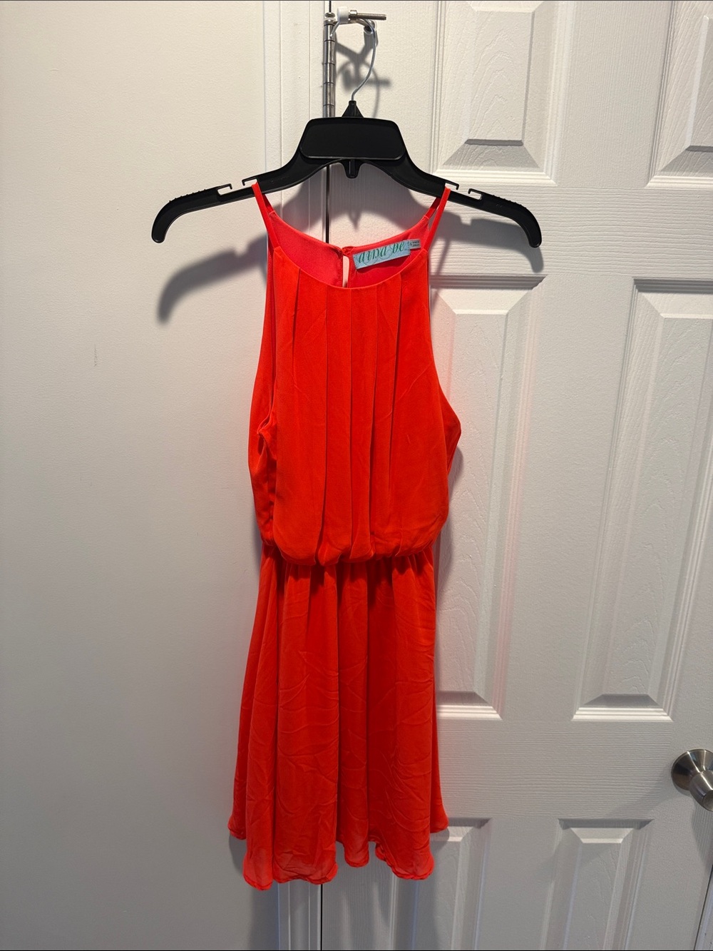 Bright Coral Orange Sleeveless Chiffon Dress. Small